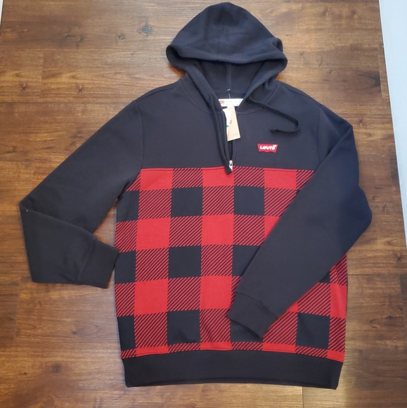 NWT- New Levi's Men's Quarter-Zip Plaid Hoodie - Picture 2 of 6